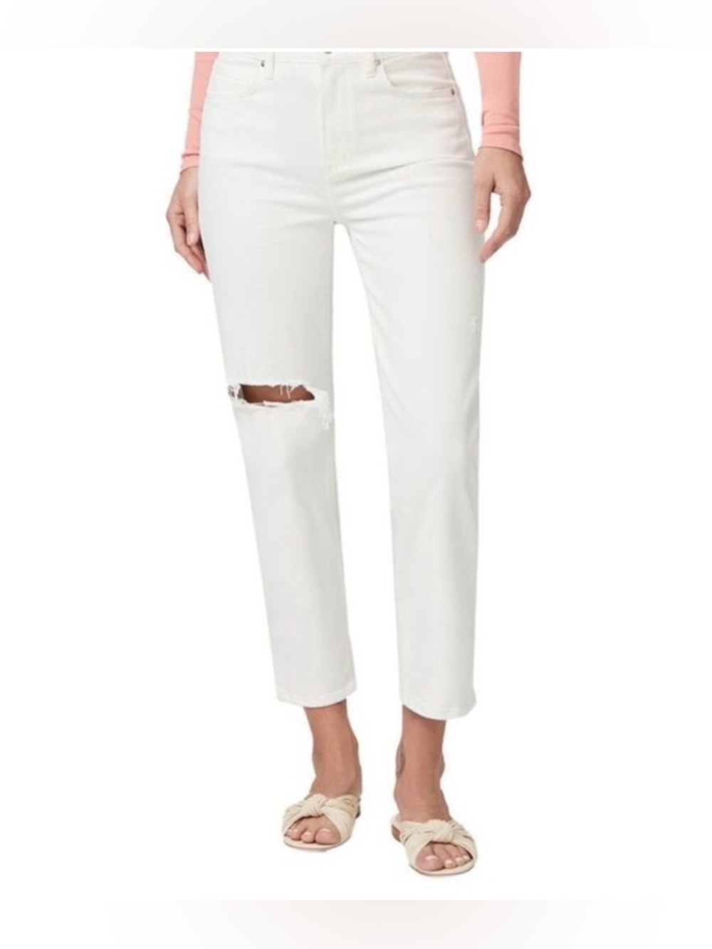 Paige Jeans Sarah Straight Ankle White Distressed Women’s Jeans Size 30